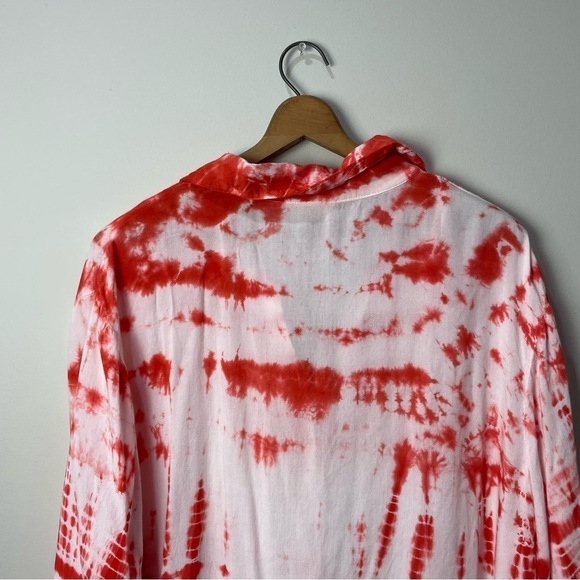 [Oso Casuals] Women's Size: XL Red & White Tie Dye Button Down Flowy Top - Picture 6 of 6